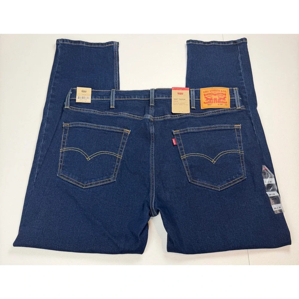 NWT Levis 502 Taper Mens Dark Indigo Stretch Denim Jeans 38x32 NEW